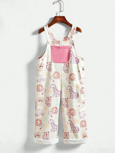 Young Girl Cartoon Lion Print Pocket Casual Bib Pants, Autumn